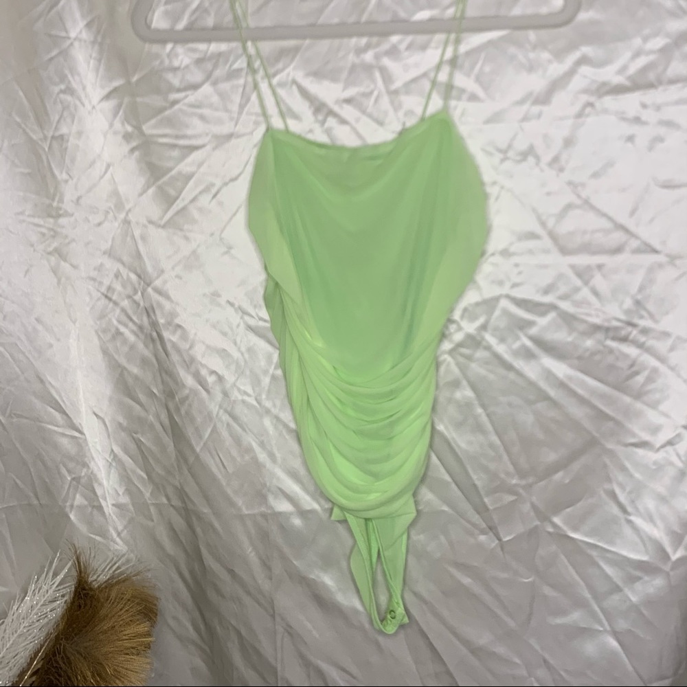 Lime green mesh ruched bodysuit